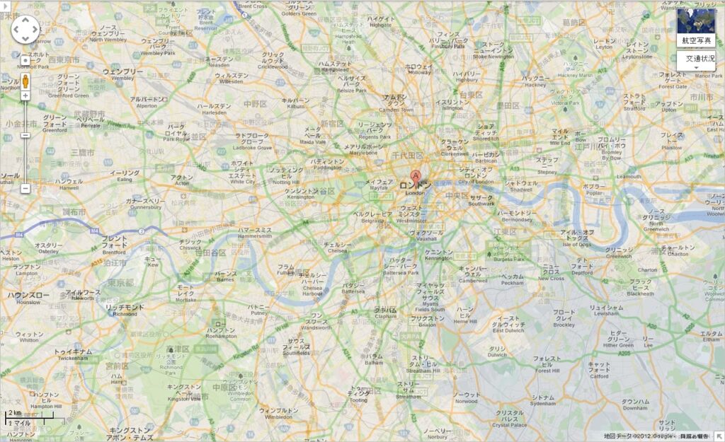 ロンドンと東京の地図を重ね合わせた地図