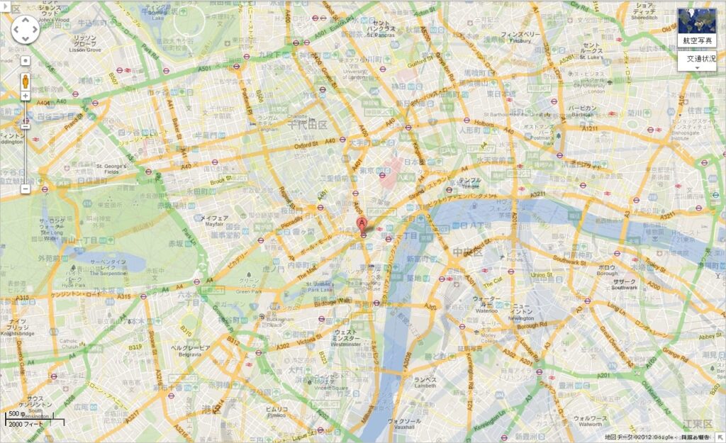 ロンドンと東京の地図を重ね合わせた地図
