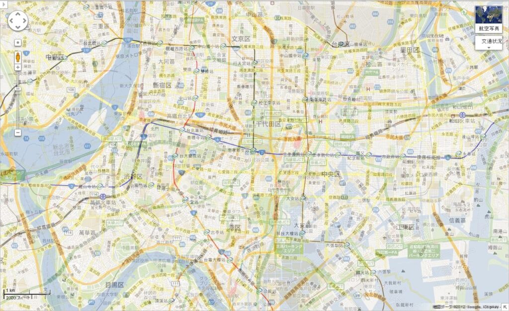 台北と東京の地図を重ね合わせた地図